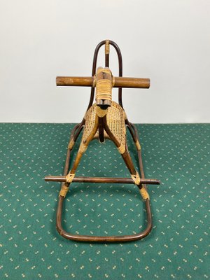 Rattan Bamboo & Wicker Rocking Horse Toy, Italy, 1960-LYQ-1171464