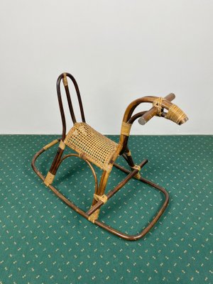 Rattan Bamboo & Wicker Rocking Horse Toy, Italy, 1960-LYQ-1171464