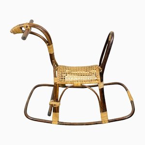 Rattan Bamboo & Wicker Rocking Horse Toy, Italy, 1960-LYQ-1171464