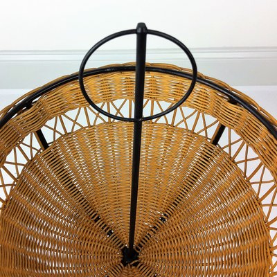 Rattan Basket on Black Metal Stand, 1950s-YBU-743644