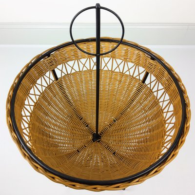 Rattan Basket on Black Metal Stand, 1950s-YBU-743644