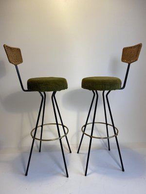 Rattan & Brass Bar Stools by Herta Maria Witzemann for Hugo Müller, 1950s, Set of 2-HKY-1767055