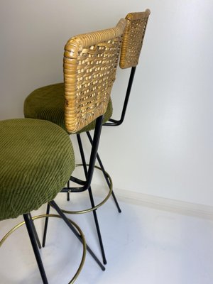 Rattan & Brass Bar Stools by Herta Maria Witzemann for Hugo Müller, 1950s, Set of 2-HKY-1767055