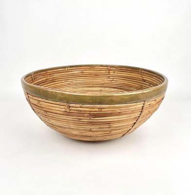 Rattan & Brass Centerpiece or Bowl, Italy, 1970s-LYQ-1171232