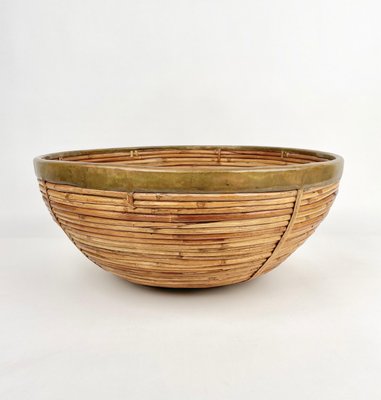 Rattan & Brass Centerpiece or Bowl, Italy, 1970s-LYQ-1171232