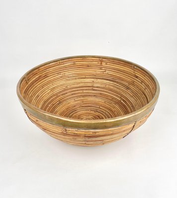 Rattan & Brass Centerpiece or Bowl, Italy, 1970s-LYQ-1171232