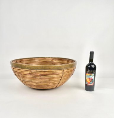 Rattan & Brass Centerpiece or Bowl, Italy, 1970s-LYQ-1171232