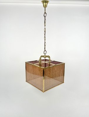 Rattan, Brass & Glass Pendant Light, Italy, 1970s-LYQ-1333944