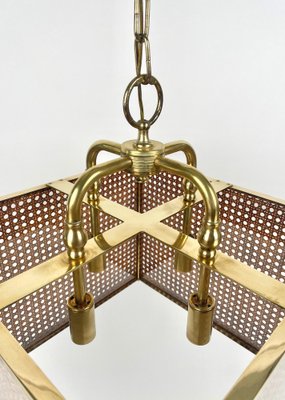 Rattan, Brass & Glass Pendant Light, Italy, 1970s-LYQ-1333944