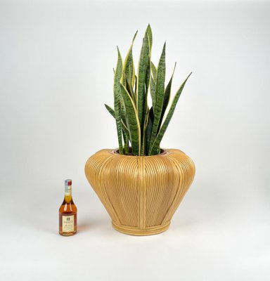 Rattan Cachepot Vase or Plant Holder, Italy, 1970s-LYQ-1258003