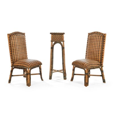 Rattan Chairs and Side Table, Set of 3-NQ-1721219