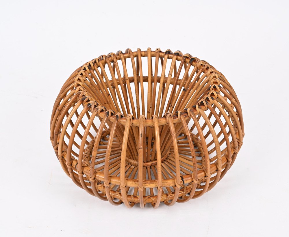 Rattan Chairs, Pouf and Mirror attributed to Janine Abraham & Dirk Jan Rol, 1960s, Set of 4