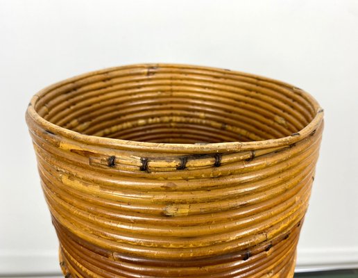 Rattan Cylindrical Umbrella Stand Basket, Italy, 1960s-LYQ-1171634