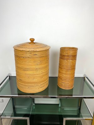 Rattan Cylindrical Umbrella Stand Basket, Italy, 1960s-LYQ-1171634