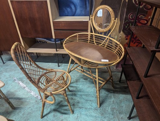 Rattan Dressing Table and Chair, Set of 2-HLV-1819754