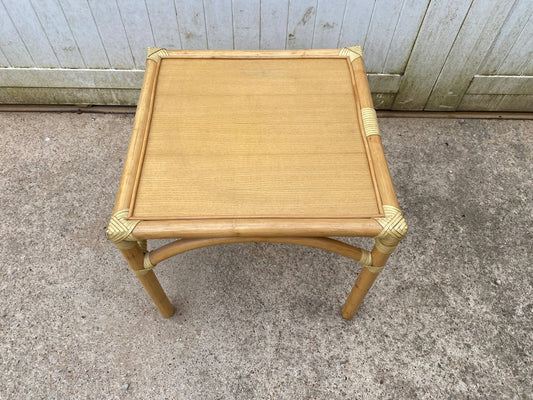 Rattan End Table with 1 Shelf in Vintage Oak Veneer from Maugrion, 1980s