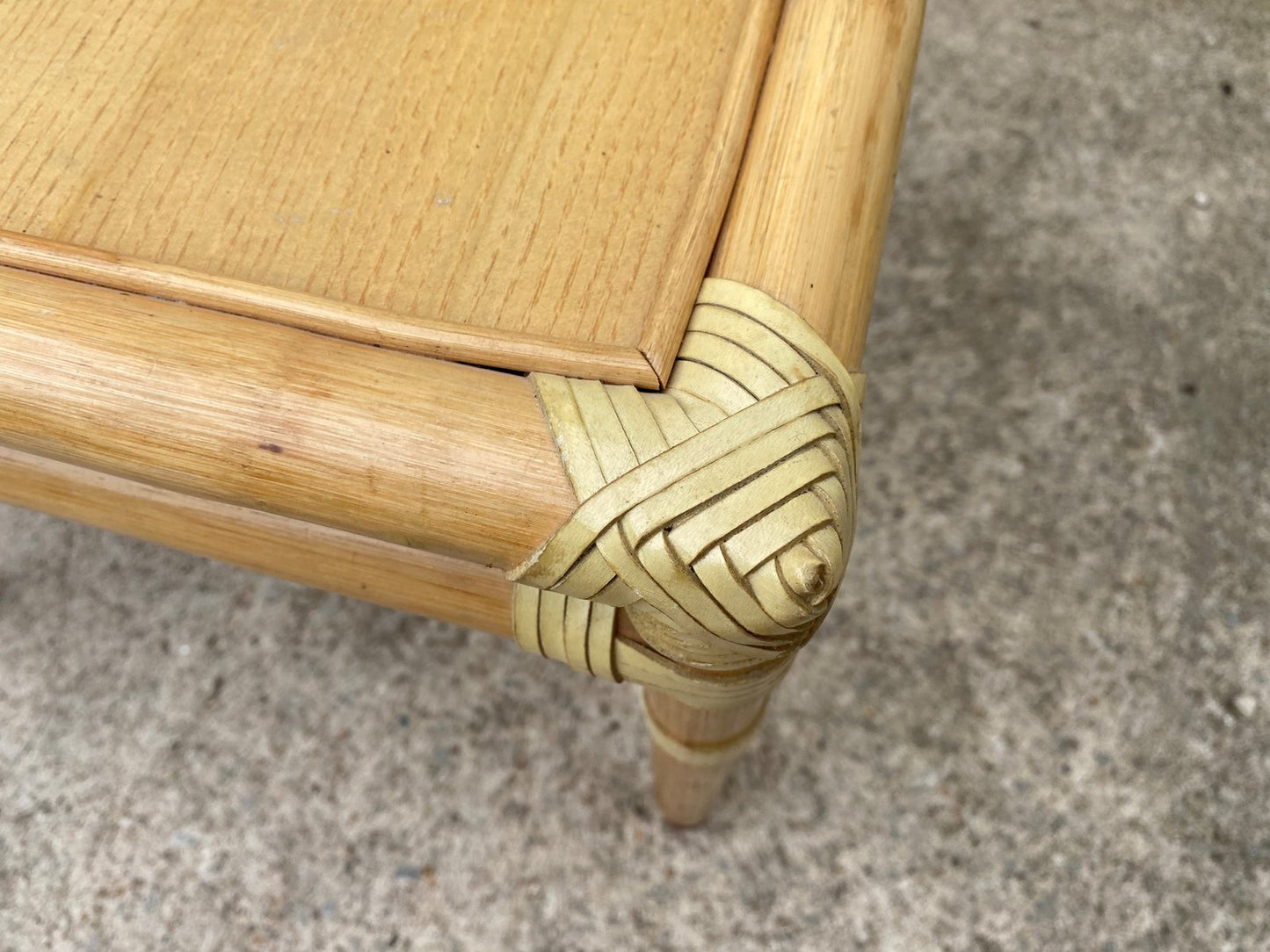 Rattan End Table with 1 Shelf in Vintage Oak Veneer from Maugrion, 1980s