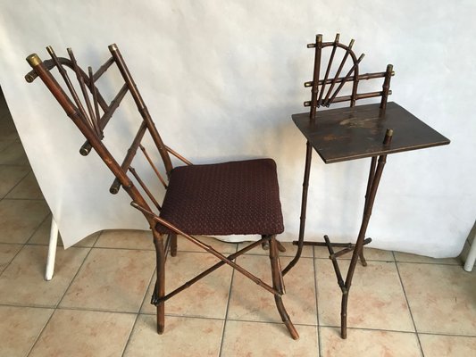 Rattan Furniture Chair & Flower Table, 1940s, Set of 2-WQQ-1144181