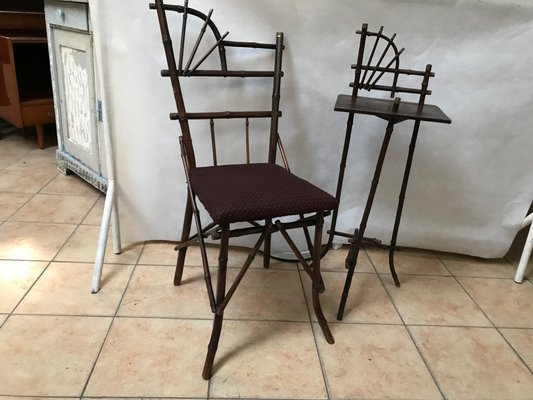 Rattan Furniture Chair & Flower Table, 1940s, Set of 2-WQQ-1144181