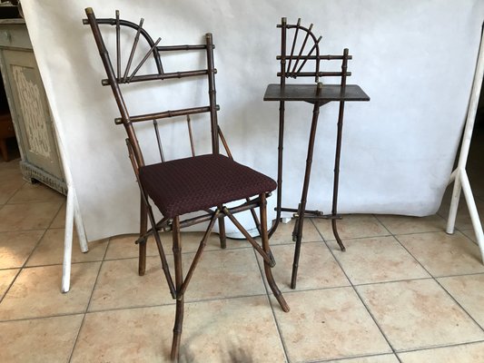 Rattan Furniture Chair & Flower Table, 1940s, Set of 2-WQQ-1144181