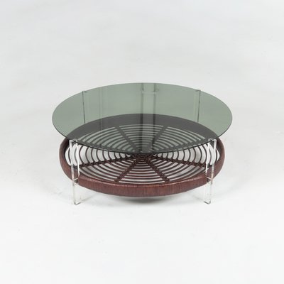 Rattan Glass Acrylic Glass Coffee Table from T Spectrum, 1970s-QVY-1100902