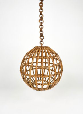 Rattan Globe Pendant Lamp, Italy, 1960s-LYQ-1230678