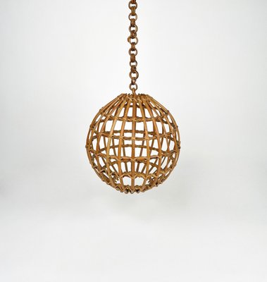 Rattan Globe Pendant Lamp, Italy, 1960s-LYQ-1230678