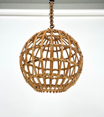 Rattan Globe Pendant Lamp, Italy, 1960s-LYQ-1230678