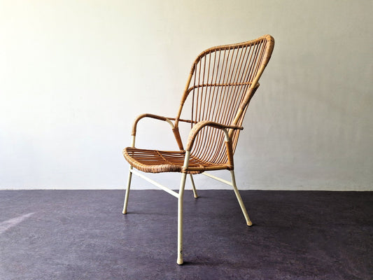 Rattan High Back Chair with White Frame for Rohé Noordwolde, the Netherlands, 1960s