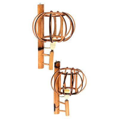 Rattan Lantern Sconces attributed to Louis Sognot, 1960s, Set of 2-JDR-1388284