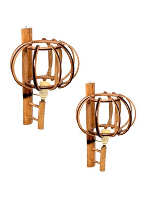 Rattan Lantern Sconces attributed to Louis Sognot, 1960s, Set of 2-JDR-1388284