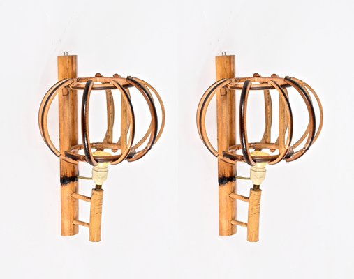 Rattan Lantern Sconces attributed to Louis Sognot, 1960s, Set of 2-JDR-1388284