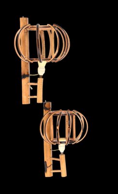 Rattan Lantern Sconces attributed to Louis Sognot, 1960s, Set of 2-JDR-1388284