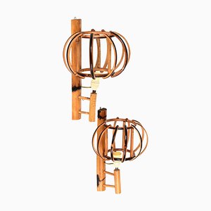 Rattan Lantern Sconces attributed to Louis Sognot, 1960s, Set of 2-JDR-1388284