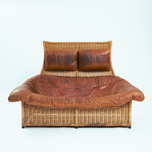 Rattan Leater Rock Sofa by Gerard Van Den Berg for Montis, 1970s