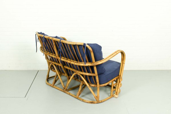 Rattan Living Room Set, 1950s, Set of 3-ZA-843716