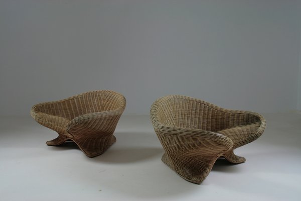 Rattan Lotus Armchairs, 1970s, Set of 2-OTV-2031427