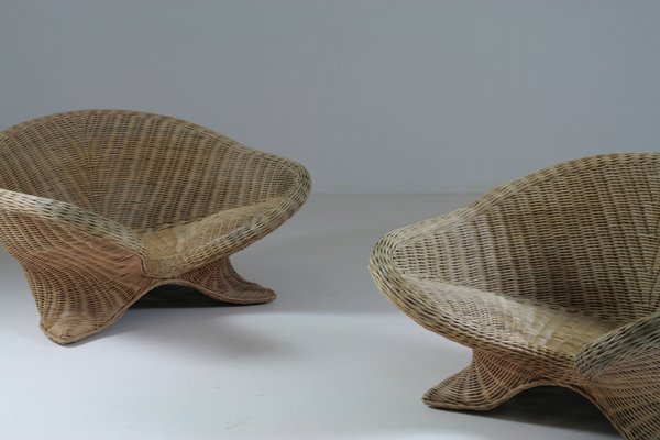 Rattan Lotus Armchairs, 1970s, Set of 2-OTV-2031427