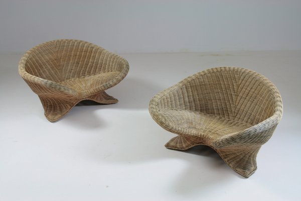 Rattan Lotus Armchairs, 1970s, Set of 2-OTV-2031427