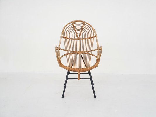 Rattan Lounge Chair by Rohe Noordwolde, The Netherlands 1950s-ZO-874672