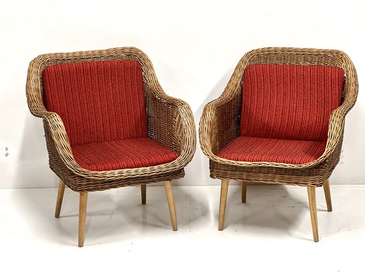 Rattan Lounge Chairs, 1960s, Set of 2-ALG-1757787