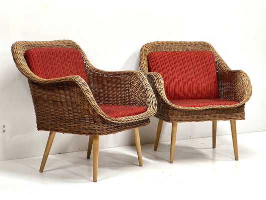 Rattan Lounge Chairs, 1960s, Set of 2-ALG-1757787