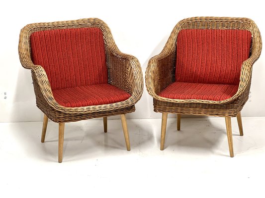 Rattan Lounge Chairs, 1960s, Set of 2-ALG-1757787