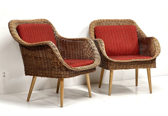 Rattan Lounge Chairs, 1960s, Set of 2-ALG-1757787