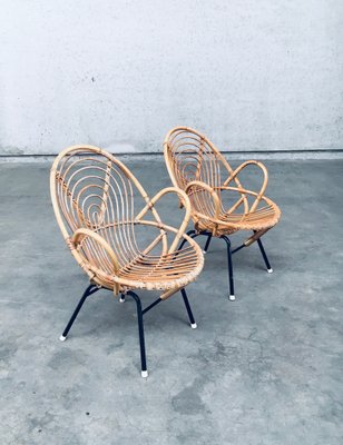 Rattan Lounge Chairs attributed to Rohe Noordwolde, 1960s, Set of 2-RQV-1772779