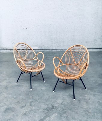 Rattan Lounge Chairs attributed to Rohe Noordwolde, 1960s, Set of 2-RQV-1772779