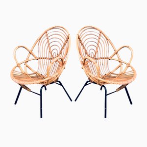 Rattan Lounge Chairs attributed to Rohe Noordwolde, 1960s, Set of 2-RQV-1772779