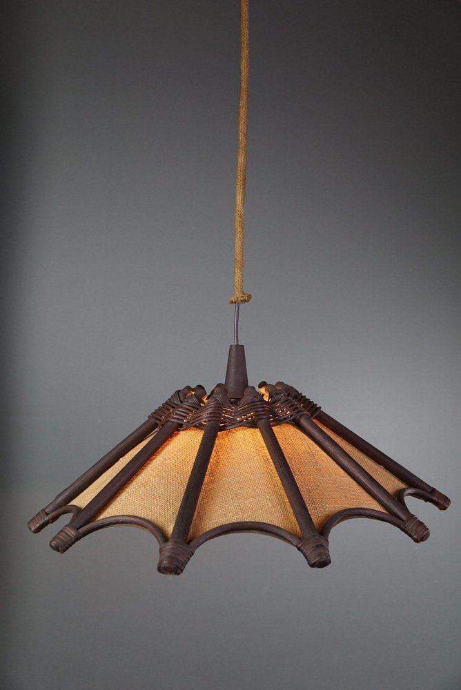 Rattan Manou Hanging Lamp with Wood and Jute