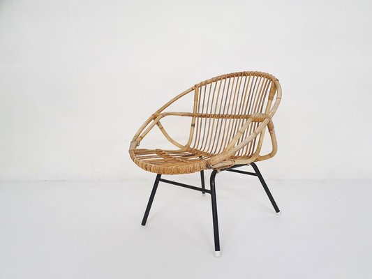 Rattan & Metal Lounge Chair from Rohe Noordwolde, The Netherlands, 1950s-ZO-1141975