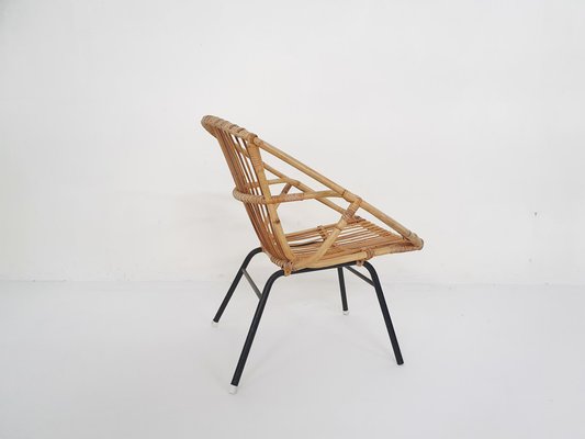 Rattan & Metal Lounge Chair from Rohe Noordwolde, The Netherlands, 1950s-ZO-1141975